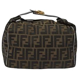 Fendi-FENDI Zucca Canvas Hand Bag Brown Black gold Auth BD155-Brown,Black,Golden