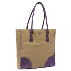 PRADA Tote Bag Canvas Beige Auth ep7542 Beige