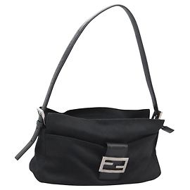 FENDI Mamma Baguette Borsa a Spalla Nylon Nero Argento Auth ep7496 Nero Argento