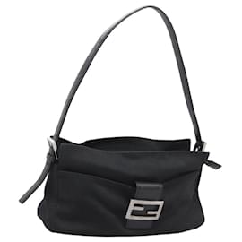 Fendi-FENDI Mamma Baguette Sac à épaule Nylon Noir Argent Auth ep7496-Noir,Argenté