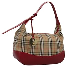 Autre Marque-Burberrys Nova Check Shoulder Bag Canvas Beige Red gold Auth BD251-Red,Beige,Golden