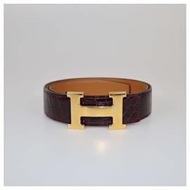 Hermès-HERMES Belts T.cm  Leather-Dark red