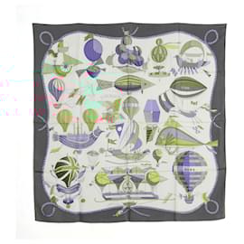 Hermès-Hermès 1994 Square Scarf 90 The Follies of Heaven Dark Gray Silk Scarf Hermes-Grey