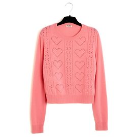 Miu Miu 2015 Pull Coeur Crop FR38 Hearts Openwork Pink Cashmere Sweater UK10 US8 Rose