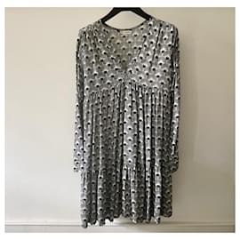 Autre Marque-Fluid Black Off-White Printed Dress - Genesis. Size 36-38-40-Black,Eggshell