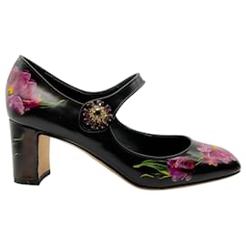 Dolce & Gabbana-Dolce & Gabbana Floral Print Mary Jane Pumps with Embellished Buckle-Black