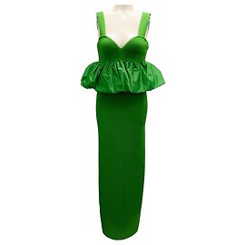 Everglade Rüschennylon-Peplumkleid von Herve Leger Grün