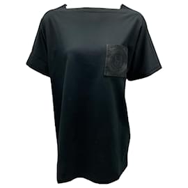 Hermès-Hermes Black Noir Tunique Poche Brodee Embroidered Pocket Cotton Jersey Top-Black
