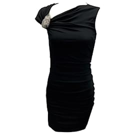 Alexander Mcqueen-Alexander McQueen Black 2023 Crystal Embellished Gathered Mini Cocktail Dress-Black