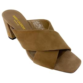 Saint Laurent-Saint Laurent Taupe Loulou 70 Suede Mule Sandals-Beige
