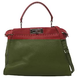 Fendi-Fendi Peekaboo Regular Selleria Leather 2way Handbag in Red 8BN226-Red