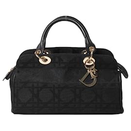 Dior-Christian Dior Macros Cannage Coating Canvas Handbag in Black-Black