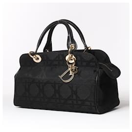 Dior-Christian Dior Macros Cannage Coating Canvas Handbag in Black-Black