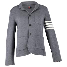 Thom Browne-Thom Browne 4-Bar Knit Blazer in Grey Wool-Grey