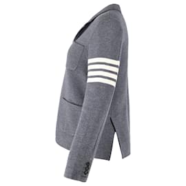 Thom Browne-Thom Browne 4-Bar Knit Blazer in Grey Wool-Grey