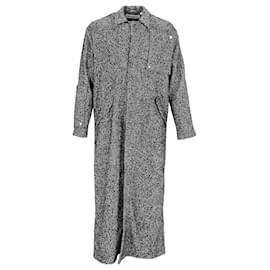 Off White-Off-White Herringbone Midi Coat in Grey Wool-Grey