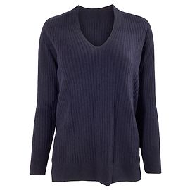 Iris & Ink V-Ausschnitt Rippstrickpullover aus marineblauem Kaschmir Blau Marineblau