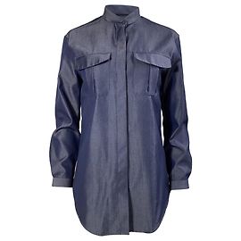 Camisa de botón Giorgio Armani en lana virgen azul Azul