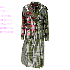 Burberry- Burberry Plaid Belted Double-Breasted Trench Coat in Red Patent Wool-Red