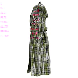 Burberry- Burberry Plaid Belted Double-Breasted Trench Coat in Red Patent Wool-Red