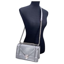 Dior-Christian Silver Leather ama Medium Shoulder Bag-Silvery
