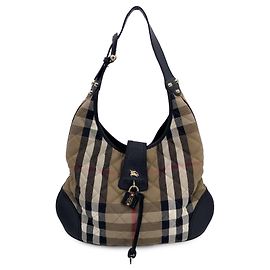 Burberry Beige Check Quilted Canvas Brook Hobo Shoulder Bag Beige