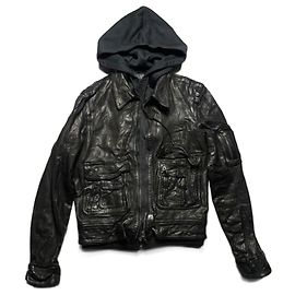 Neil Barrett Lederjacke mit Kapuze Schwarz