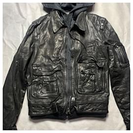 Neil Barrett-Leather jacket hoodie-Black