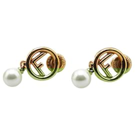 Fendi-Fendi Faux Pearl Stud Earrings-Golden