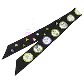 Hermès-Hermès Black Tea Time Silk Twilly Scarf-Black