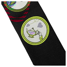 Hermès-Hermès Black Tea Time Silk Twilly Scarf-Black