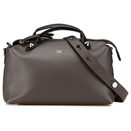 Fendi-Fendi Sacoche en cuir gris moyen By The Way-Marron,Gris anthracite