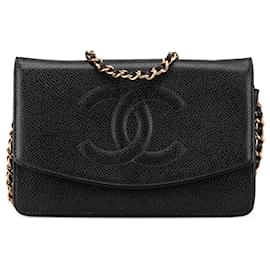Chanel-Chanel Black CC Caviar Wallet on Chain-Black