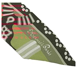 Hermès-Hermès Pink Fantaisie d'Etriers Silk Twilly Scarf-Pink