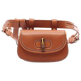Bolsa de cinto de couro marrom Gucci Mini Bamboo 1947 Marrom