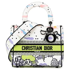Dior-Dior White Medium Canvas Embroidered Ciel De Reve Lady D Lite-White