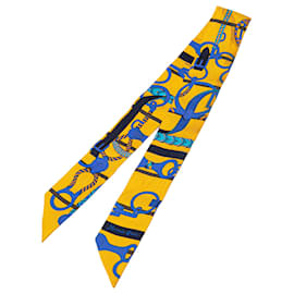 Hermès-Hermès Yellow Panoplie Equestre Silk Twilly Scarf-Yellow