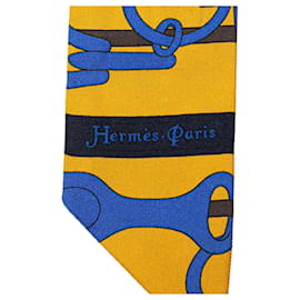 Hermès-Hermès Yellow Panoplie Equestre Silk Twilly Scarf-Yellow