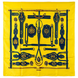 Hermès-Hermès Yellow Harnais Des Presidents Silk Scarf-Yellow