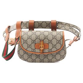 Bolsa de cintura Gucci Mini GG Supreme Web Bamboo 1947 marrom Marrom Bege