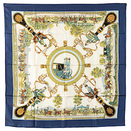 Hermès-Hermès White Grands Attelages Silk Scarf-White