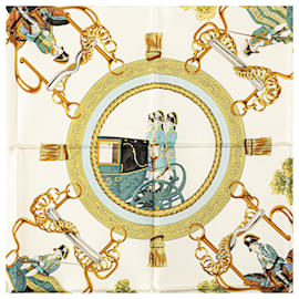 Hermès-Hermès White Grands Attelages Silk Scarf-White