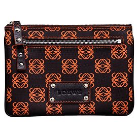 Pochette Loewe Anagram Noir et Orange Cuir Noir Orange