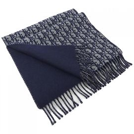 Christian Dior Cashmere and Wool Stole Brown Navy blue