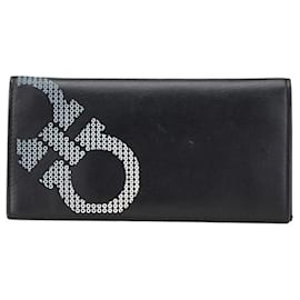 Salvatore Ferragamo-Salvatore Ferragamo Double Gancini Long Wallet-Black