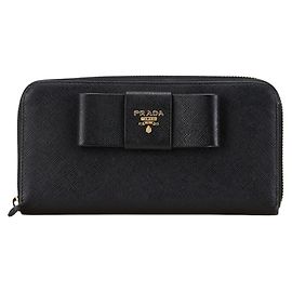 Prada Ribbon Round Long Wallet Black