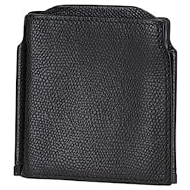 Valextra-Valextra Black Leather Money Clip Coin Case-Black