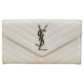 Saint Laurent Cassandra V-Stitch Long Wallet White
