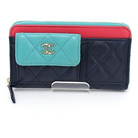 Chanel Matelasse Zip Wallet Pink Green Navy blue