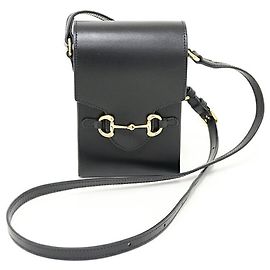 Bolsa de ombro de couro preto Horsebit 1955 da GUCCI Preto
